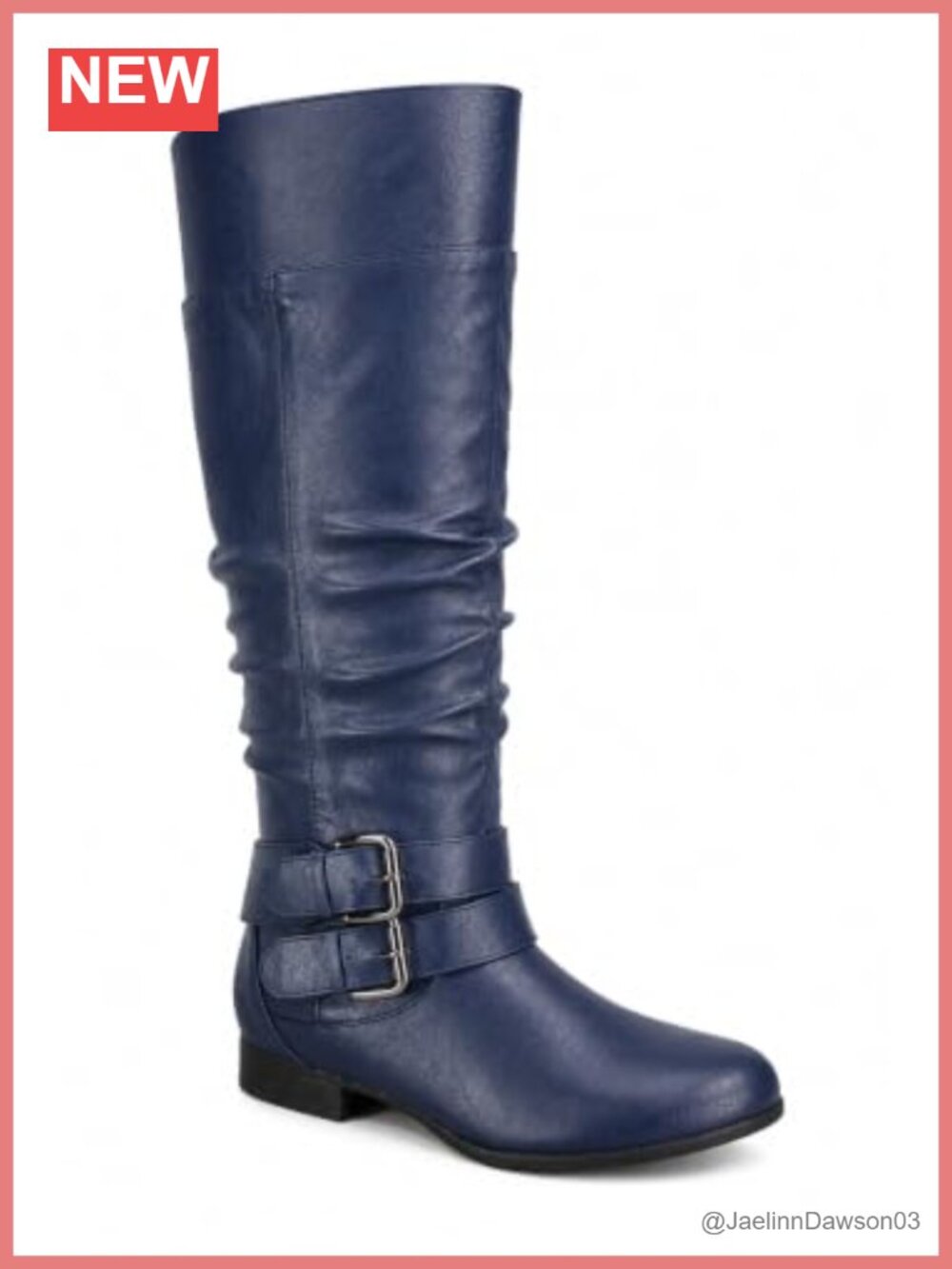 Faux Leather Knee-High Riding Boots Slouch Buckle Flat Comfort